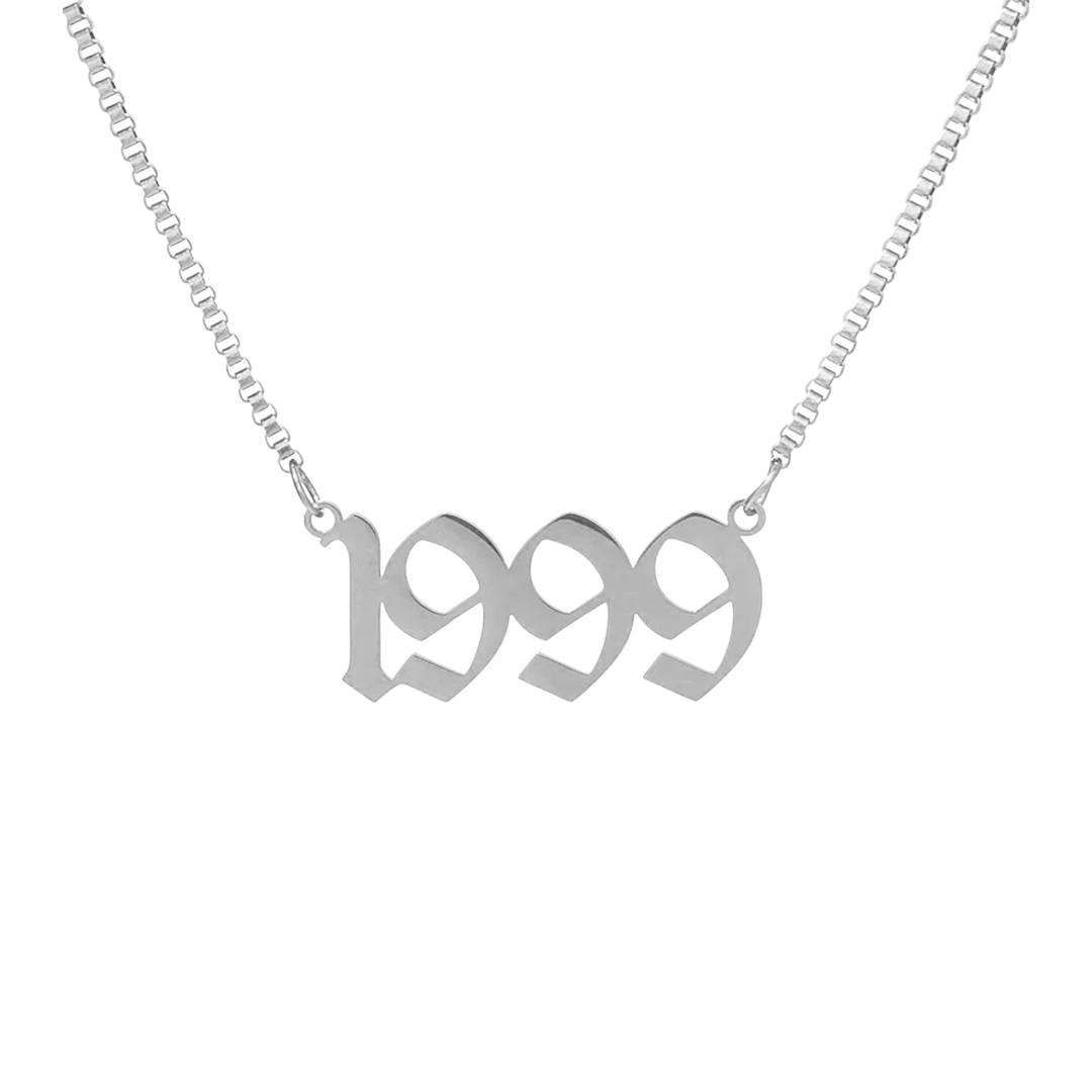 Box Chain Old English Birthdate Necklace