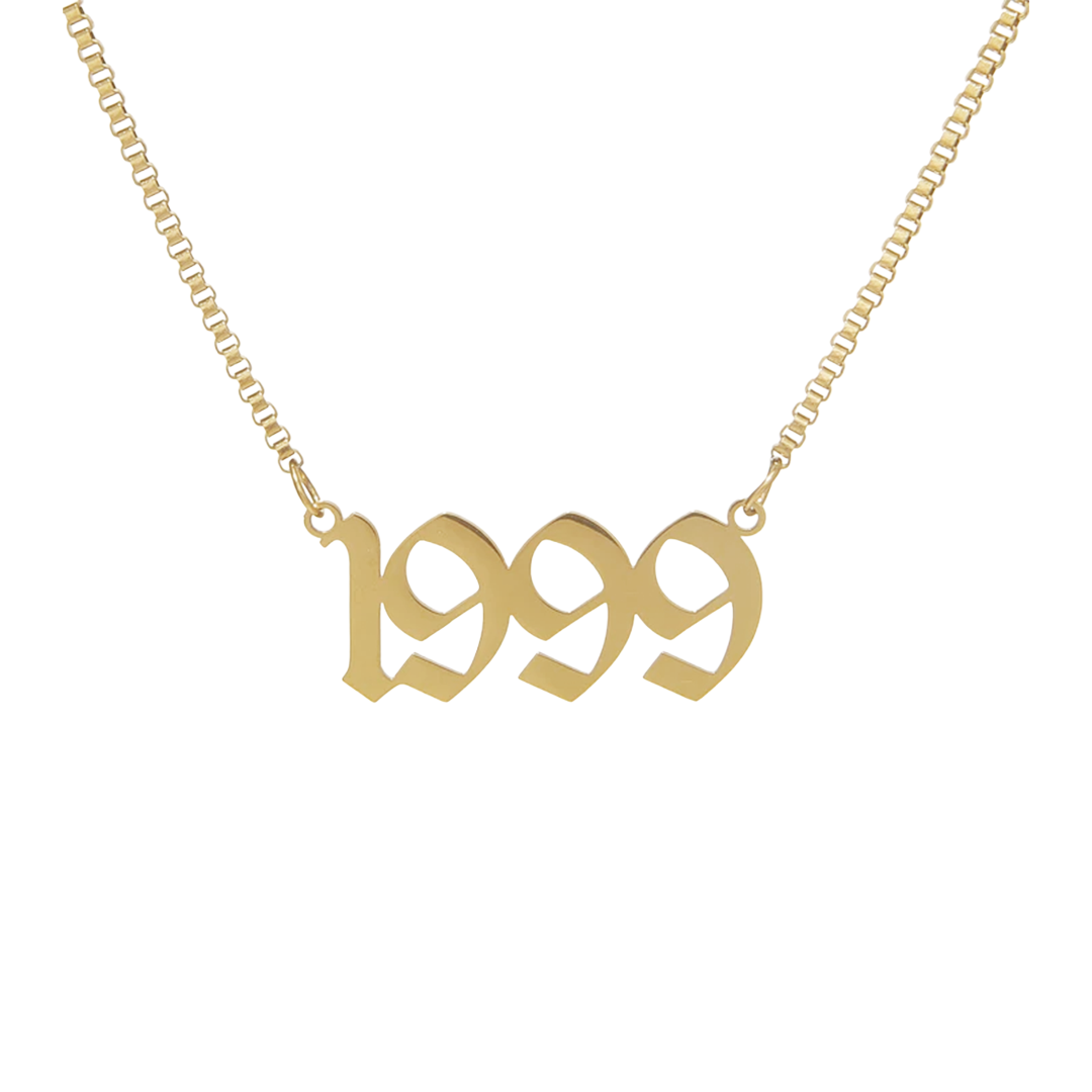 Box Chain Old English Birthdate Necklace