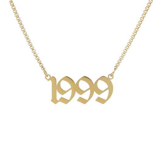 Box Chain Old English Birthdate Necklace