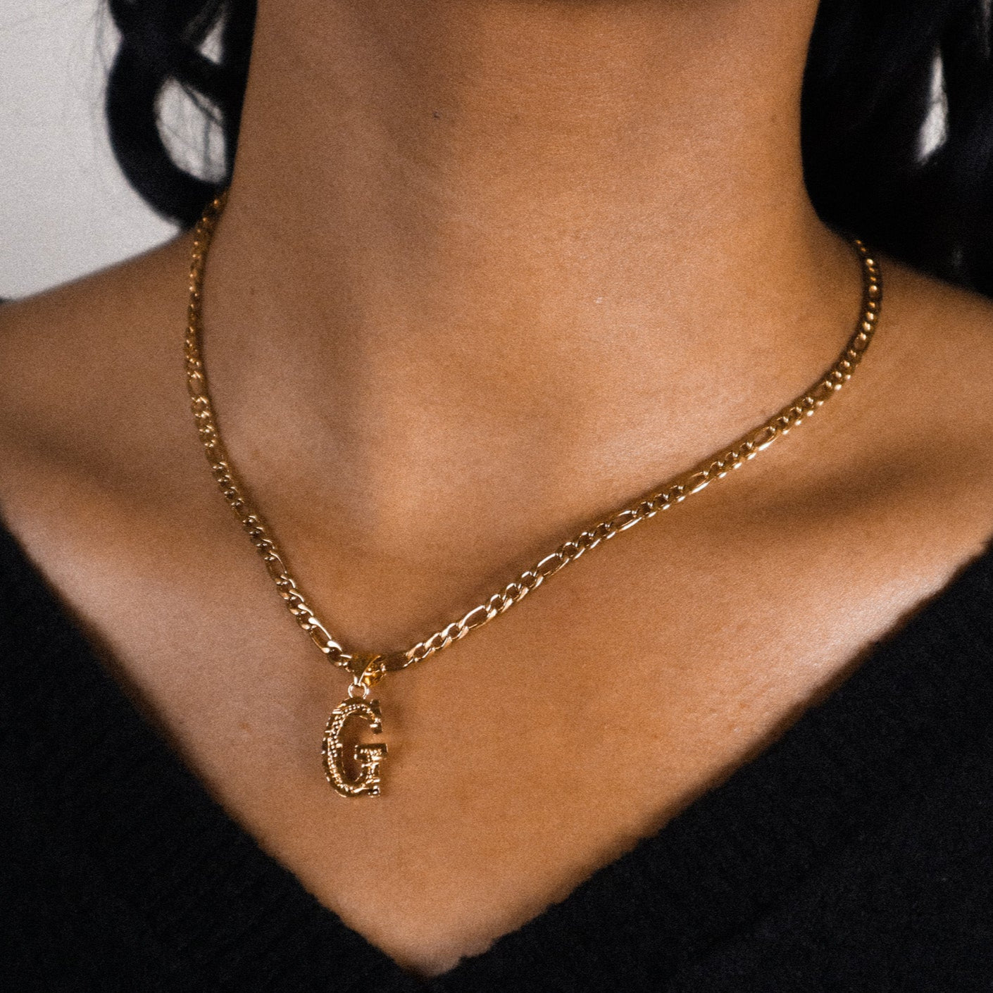 Figaro Block Letter Pendant Necklace