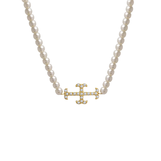 Iced Cross Pearl Choker