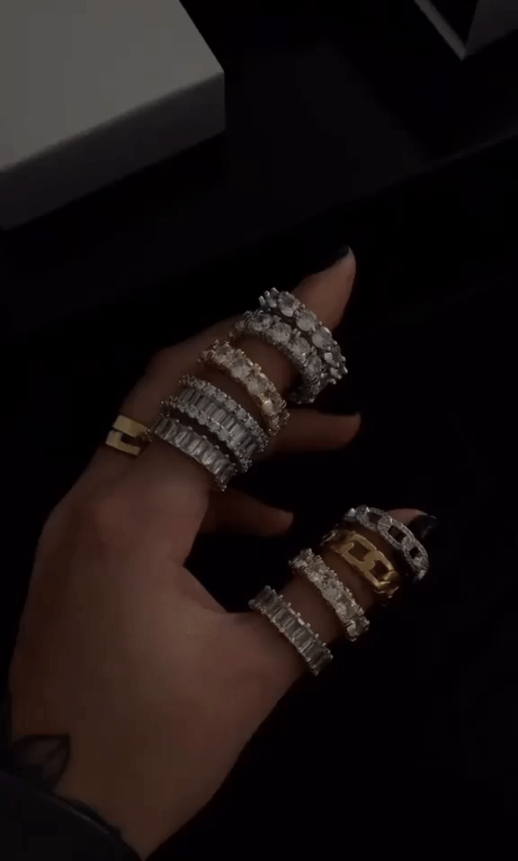 Stylish iced band ring with crystal studs - gif
