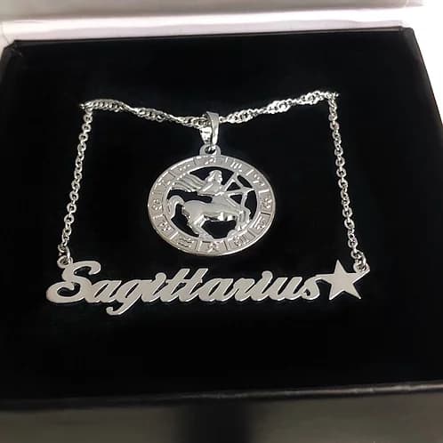 Trendy custom stargirl nameplate with horoscope pendant necklace
