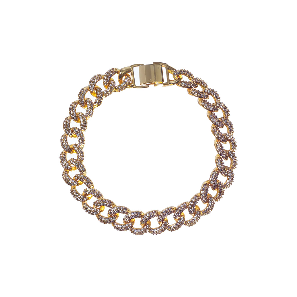 Luxurious iced cuban link bracelet with gold and silver studs
