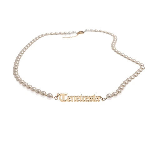 Pearl Nameplate Necklace
