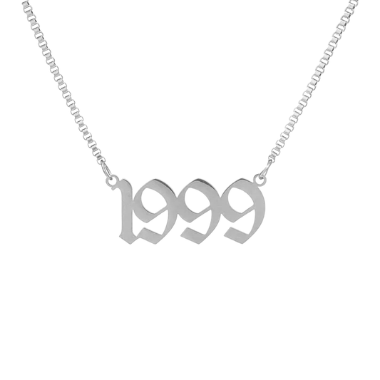 Box Chain Old English Birthdate Necklace