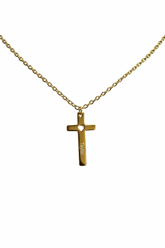 Dainty Heart Cross Custom Nameplate