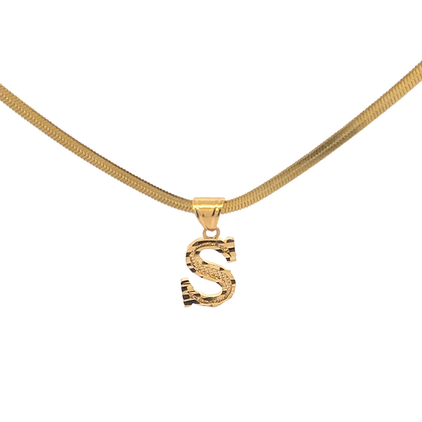 Herringbone Block Letter Pendant Necklace
