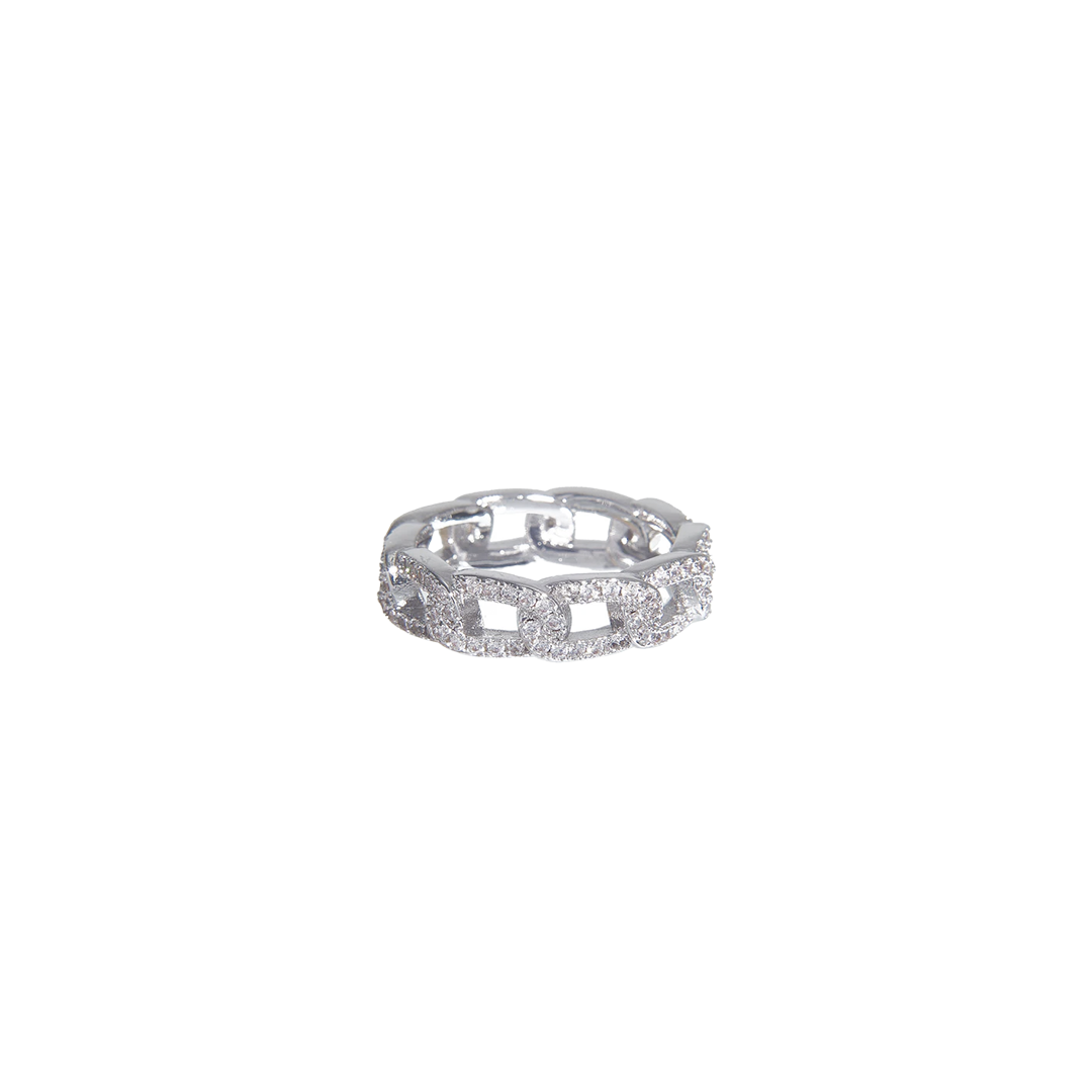 Iced Chain Link Ring with Shiny Silver Studs | VibeSzn