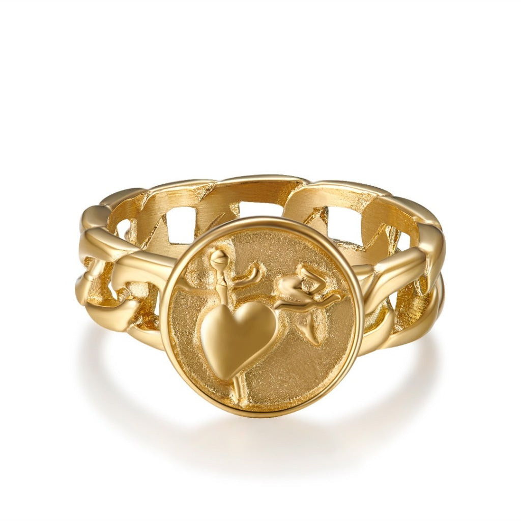 Heart & Dagger Chain Link Ring