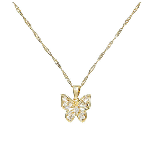 Iced Butterfly Pendant Necklace