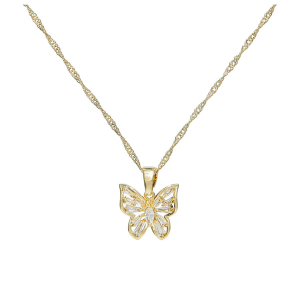 Iced Butterfly Pendant Necklace
