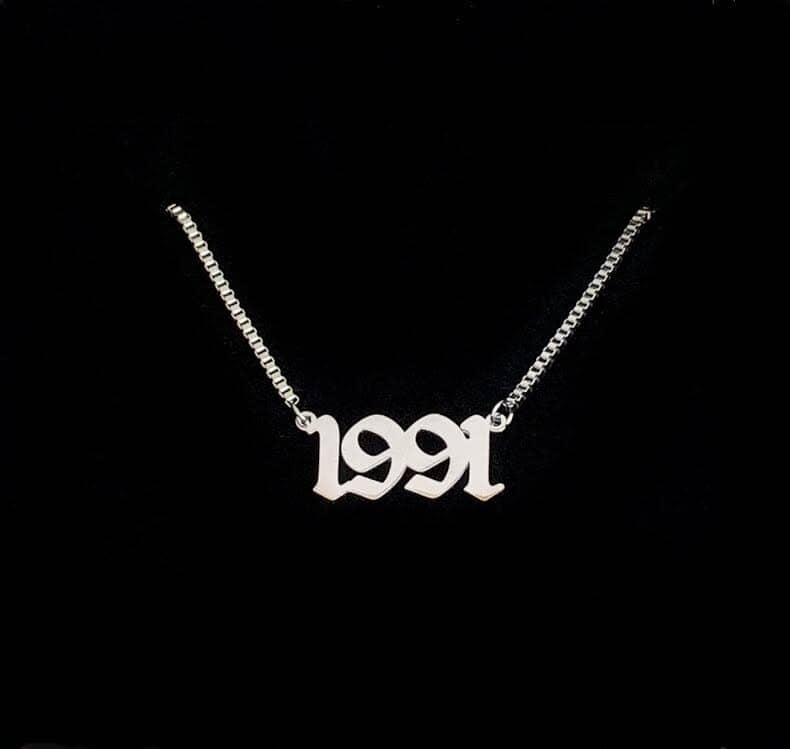 Box Chain Old English Birthdate Necklace Necklace aiobo 