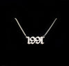 Classic stainless steel custom box chain necklace with old english birthdate pendant - silver