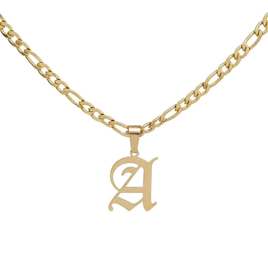 Figaro Chain Old English Initial Necklace