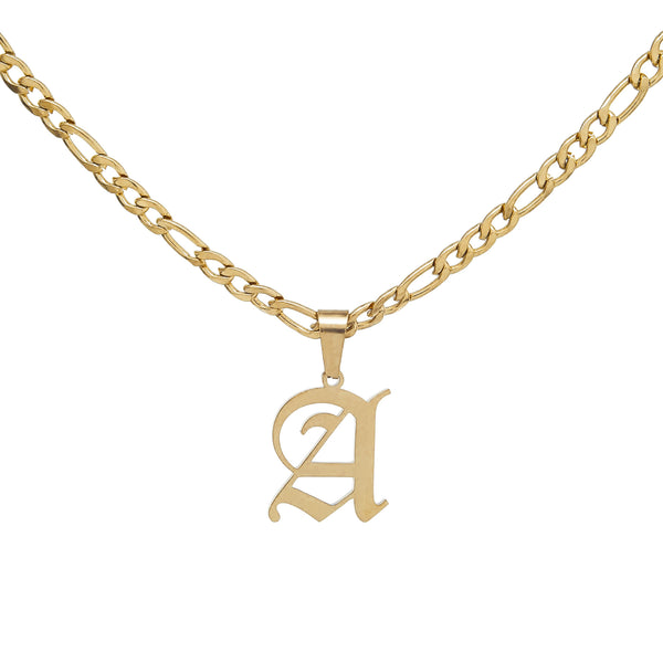 Figaro Chain Old English Initial Necklace
