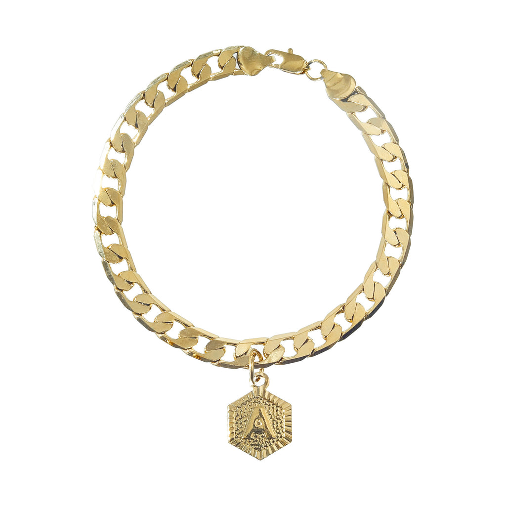 Gold Initial Pendant Bracelet
