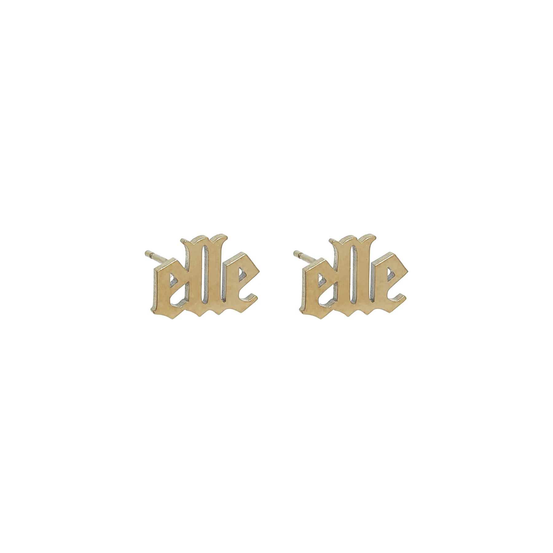 Bold stainless steel custom name stud earrings in 3 colors and 2 fonts - gif
