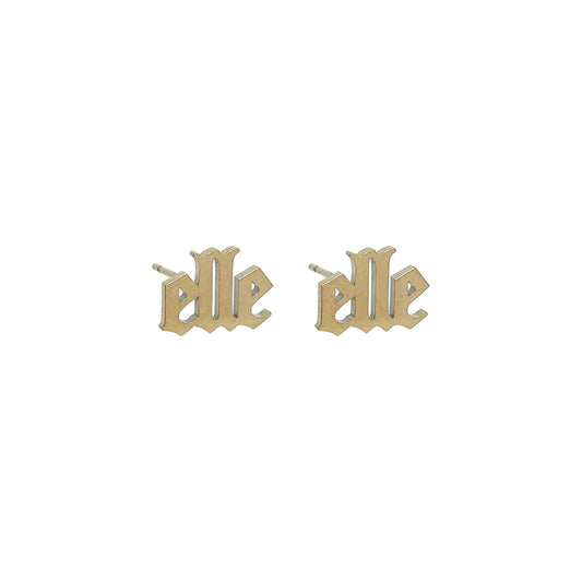 Bold stainless steel custom name stud earrings in 3 colors and 2 fonts - gif