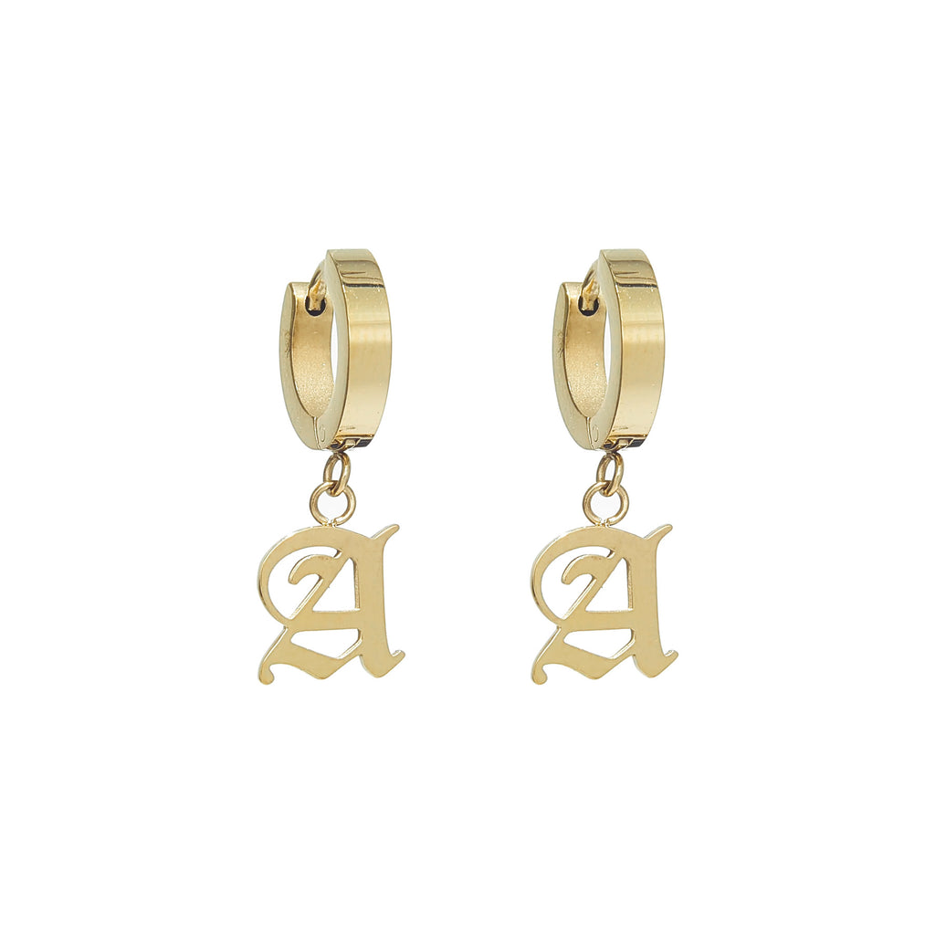 Custom Gold Huggie Earrings with Initial Dangle Charm | VibeSzn