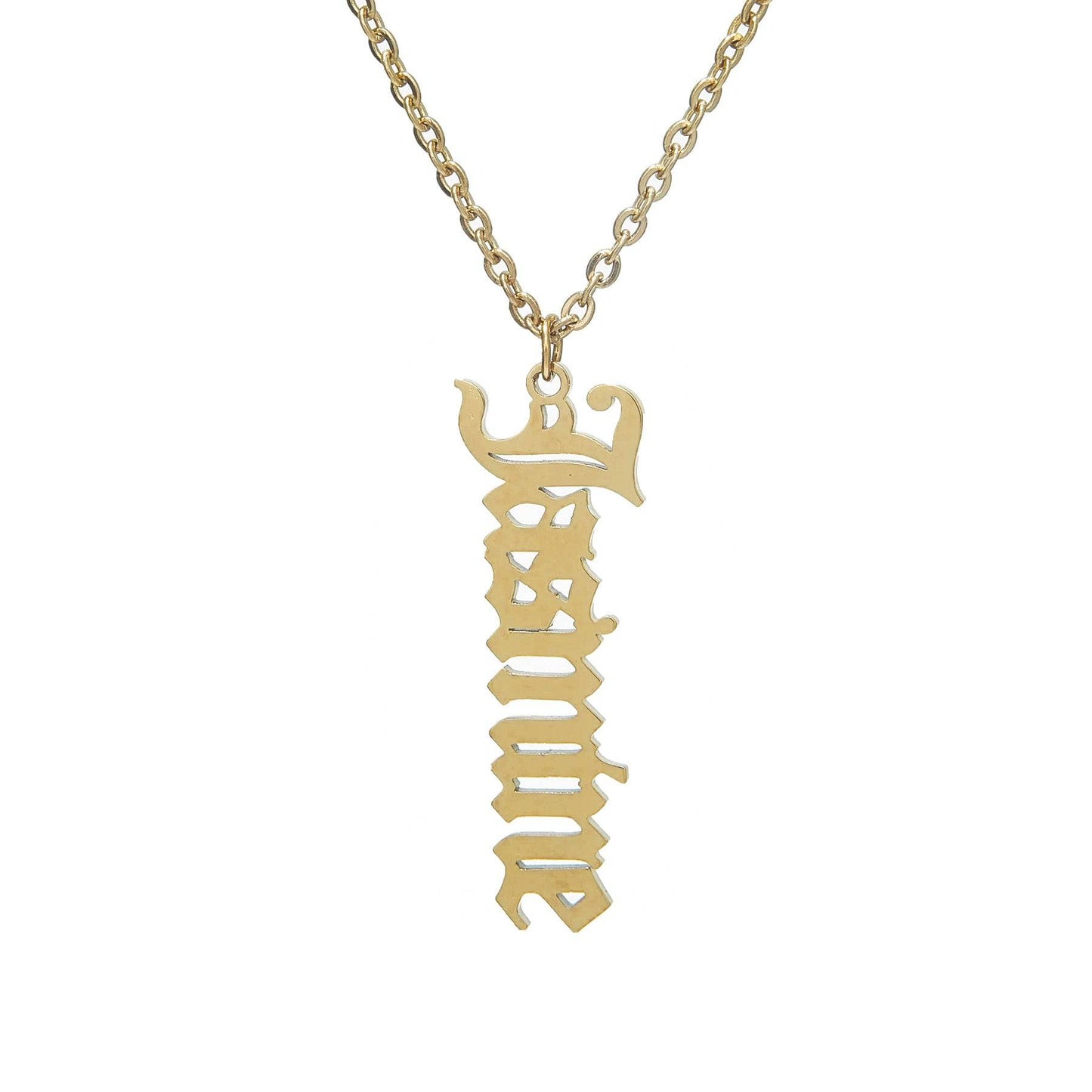 Vertical Old English Nameplate Necklace