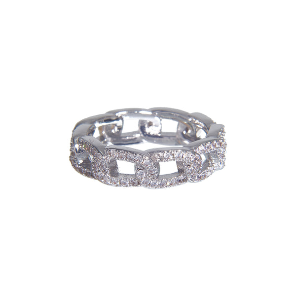 Fancy hypoallergenic iced chain link ring with shiny silver studs
