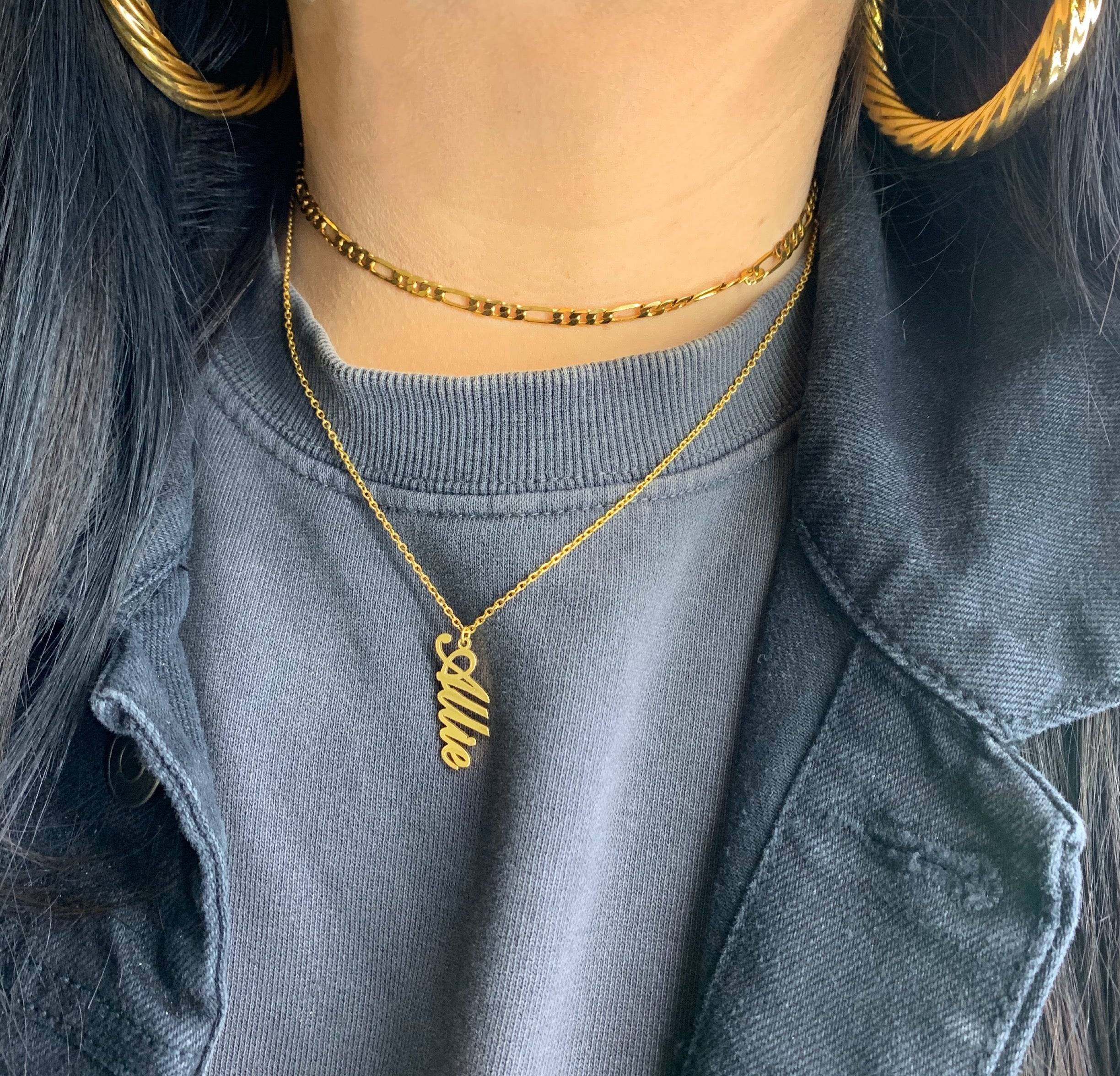 Vertical Script Nameplate Necklace
