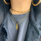 Personalized gold chain necklace with vertical script nameplate pendant - worn 1