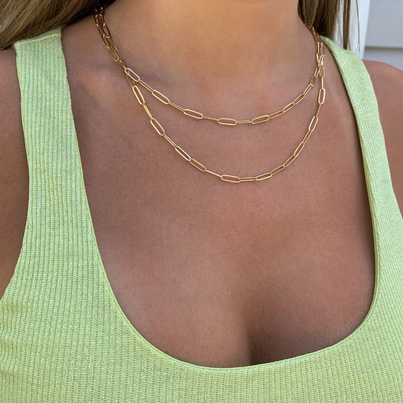 Unique Gold-Plated Copper Paperclip Chain Necklace - Worn