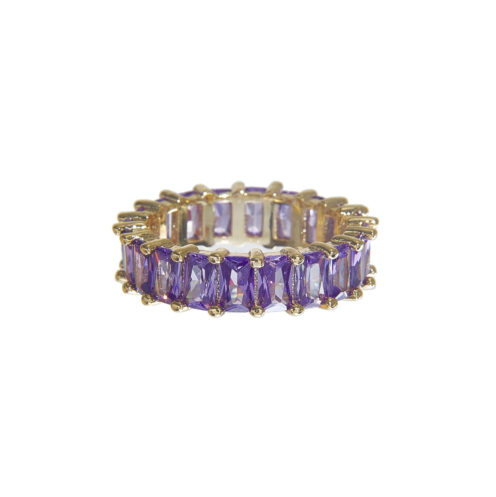 Cute tarnish-free multi-color classic crystal ring in 4 colors - purple