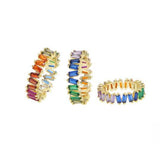 Trendy slanted rainbow ring