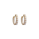 Classy high-fashion mini pearl hoops earrings - gold