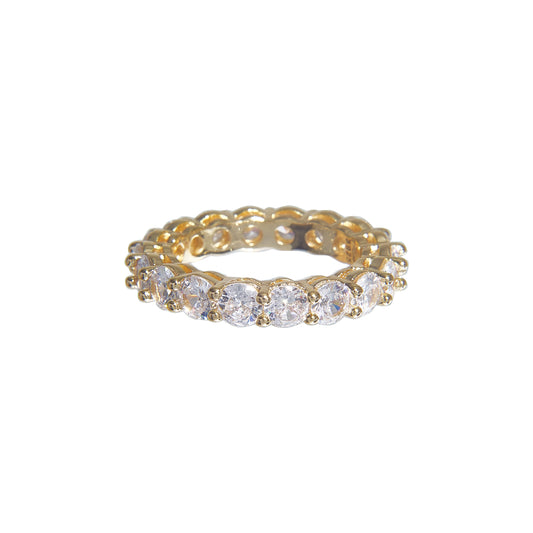 Stylish iced band ring with crystal studs - gold