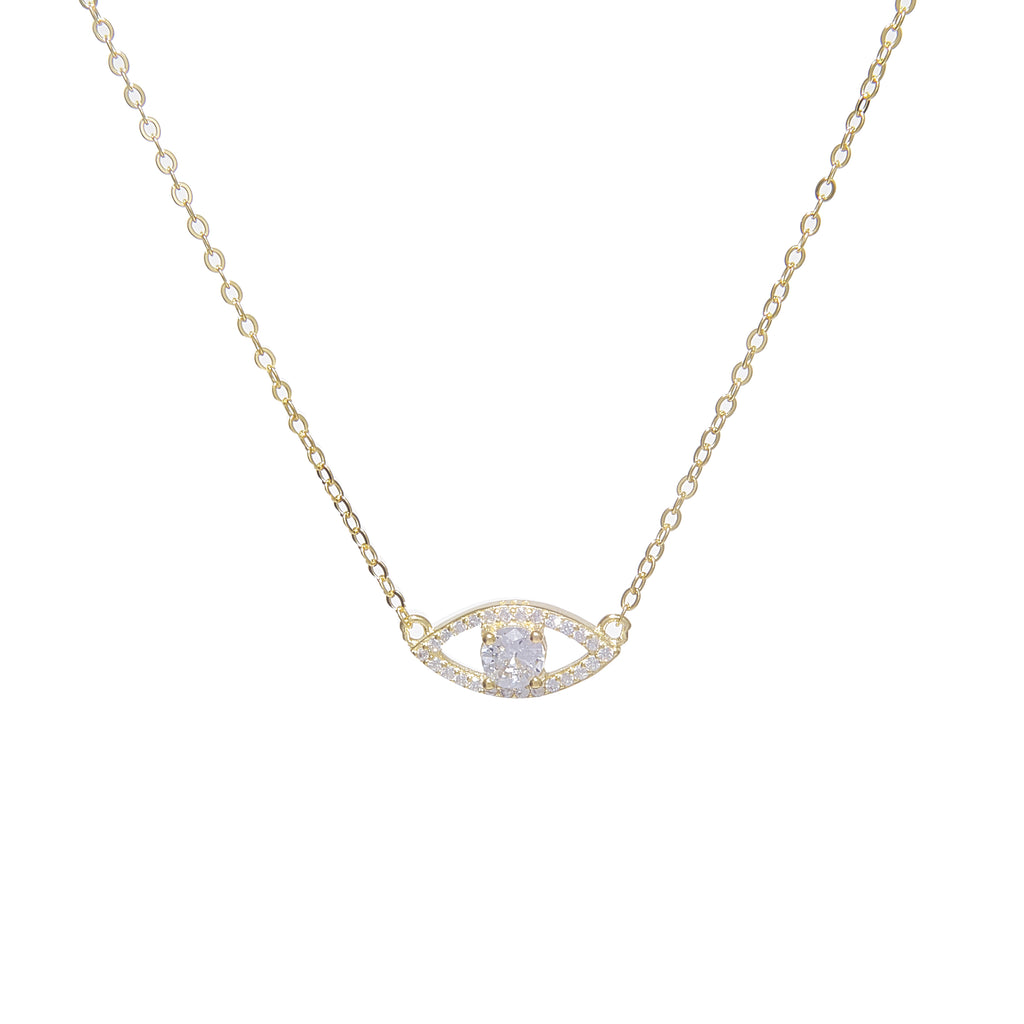 Trendy evil eye pendant necklace with crystal in center - gold