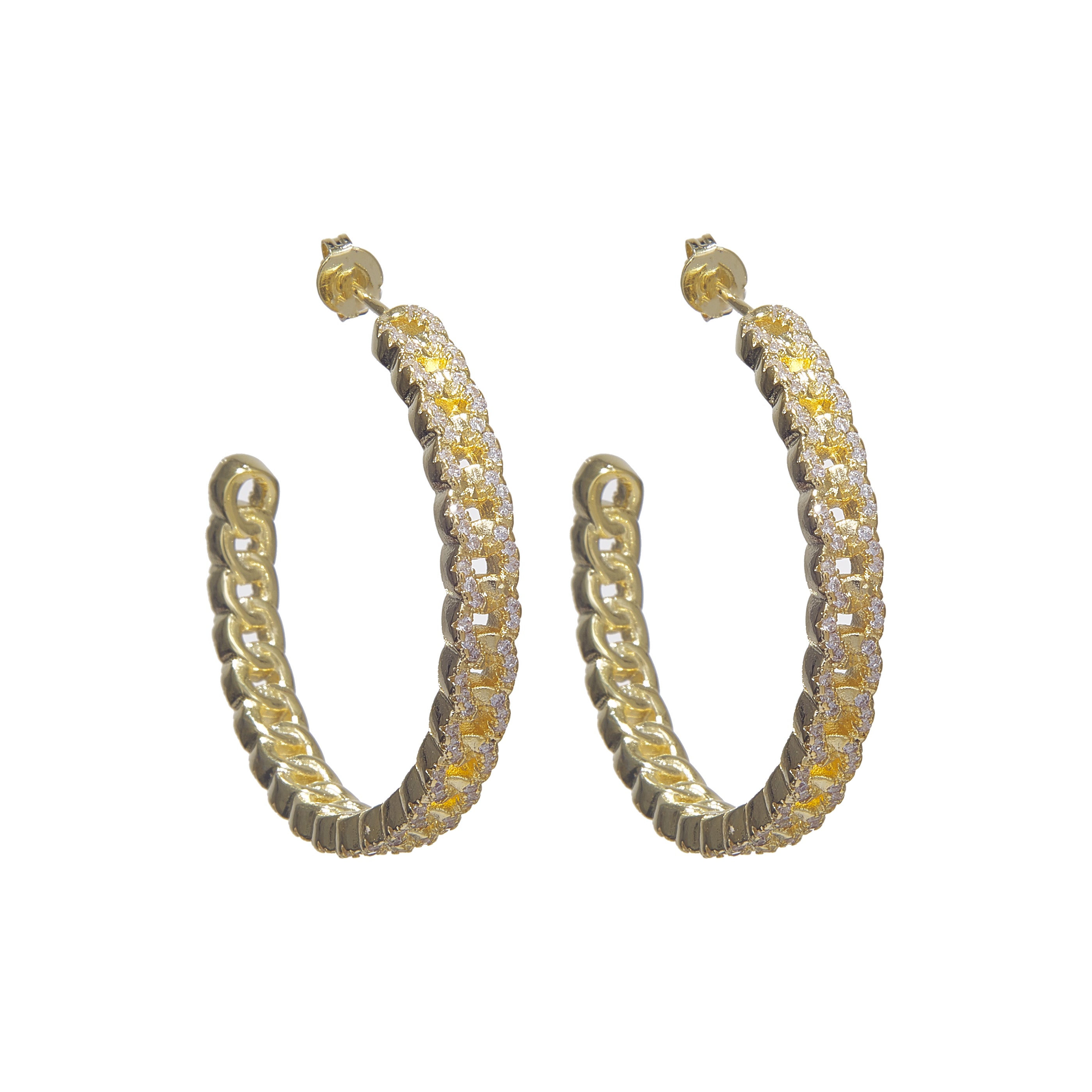 Gold & Diamond Iced Link Hoop Earrings | VibeSzn