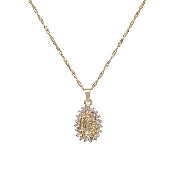 Elegant gold iced mary pendant necklace