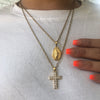 Fancy mini mary pendant necklace in gold and silver - worn zoom in