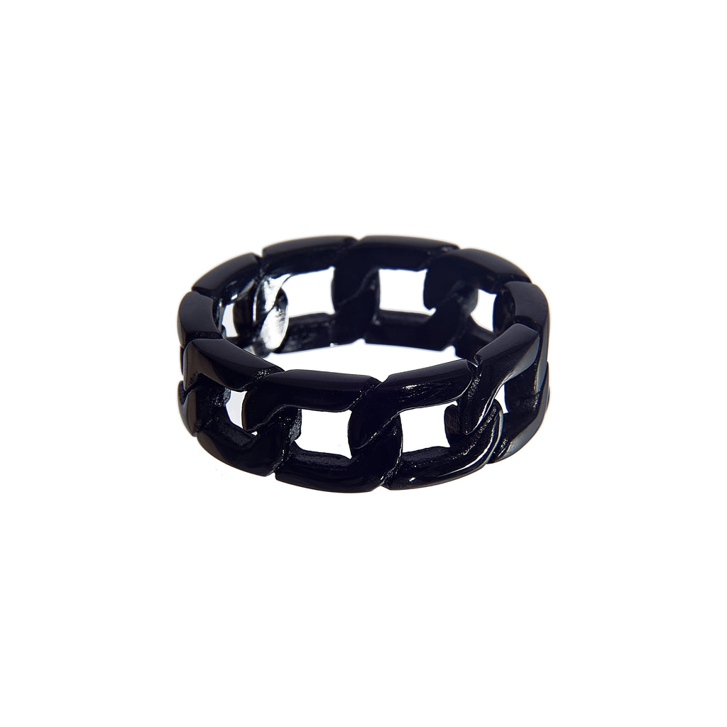Stylish stainless steel thick chain link ring - black