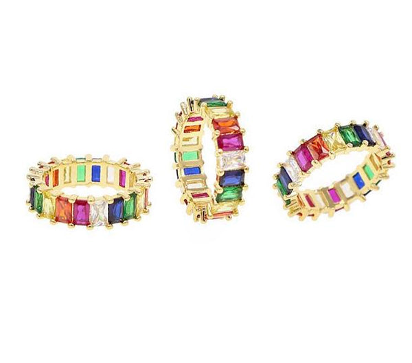 Cute colorful mini iced rainbow ring with stones
