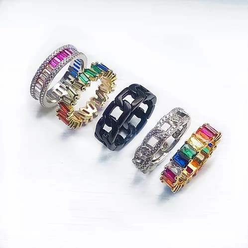 Trendy slanted rainbow ring - design variations