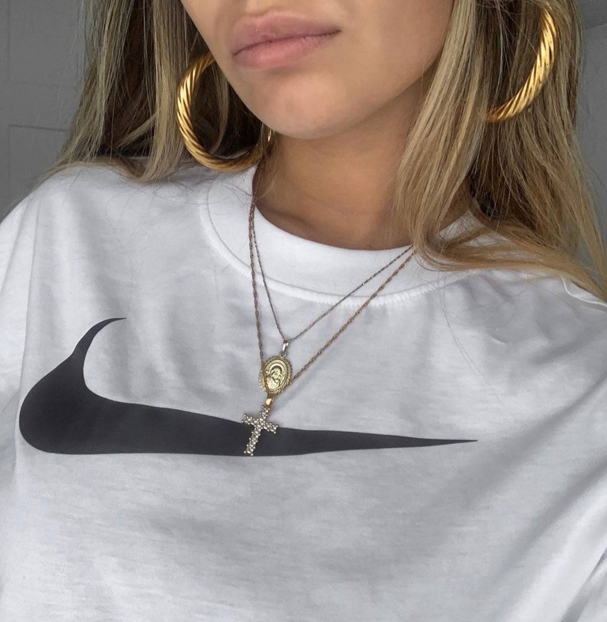 Stylish thick copper gold twist hoops earrings - worn 1