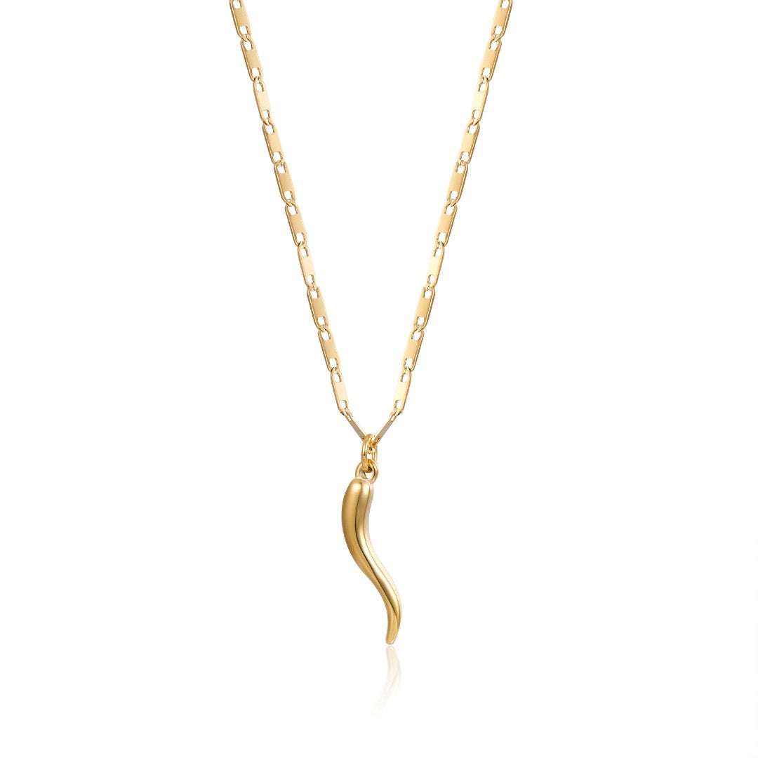 Tarnish-Free Gold Chain Necklace with Italian Horn Pendant Pendant