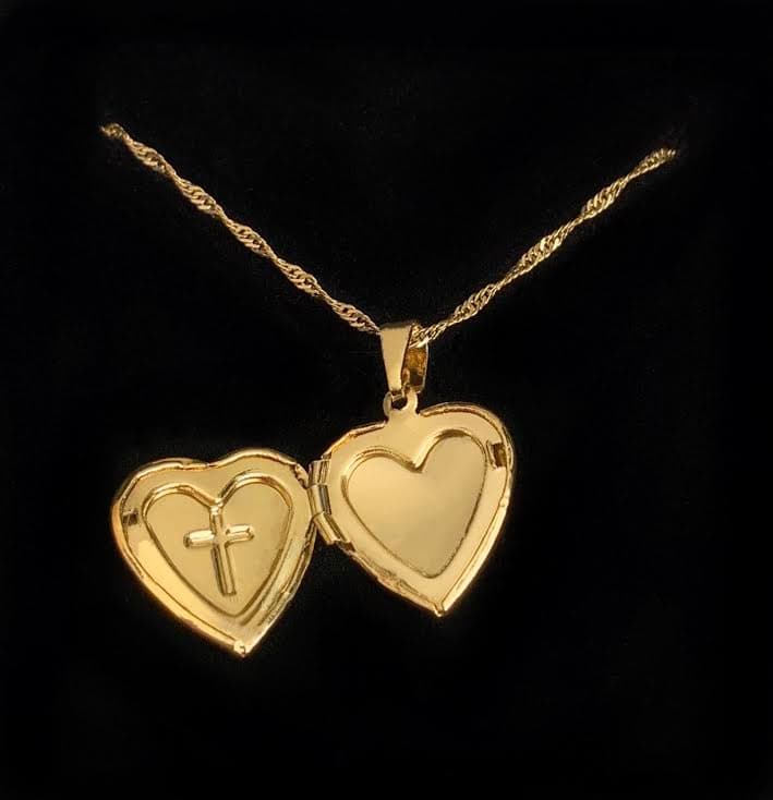 Cute gold love forever locket with heart engraving - open