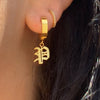Cute Gold-Plated Huggie Earrings with Old English Initial Pendant - Worn