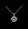 Classy iced initial pendant necklace with emerald cut crystals - silver