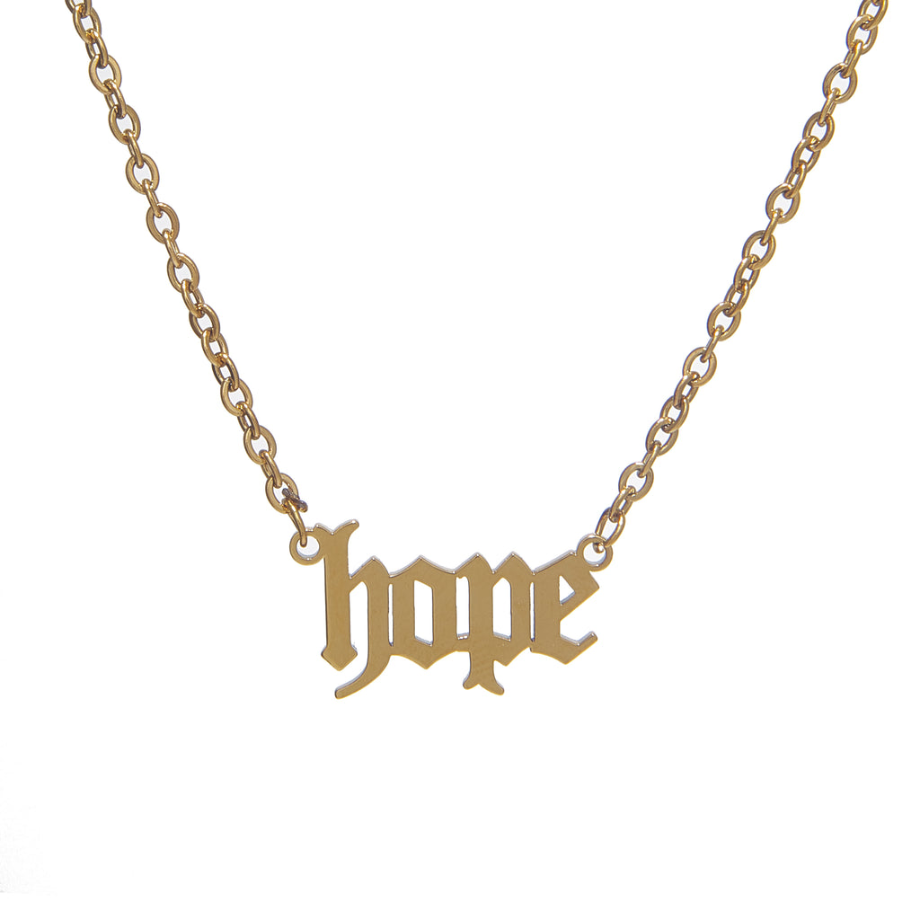 Elegant Gold Chain Necklace with Good Vibes Line Pendant - Hope