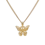 Trendy copper metallic gold butterfly effect pendant necklace