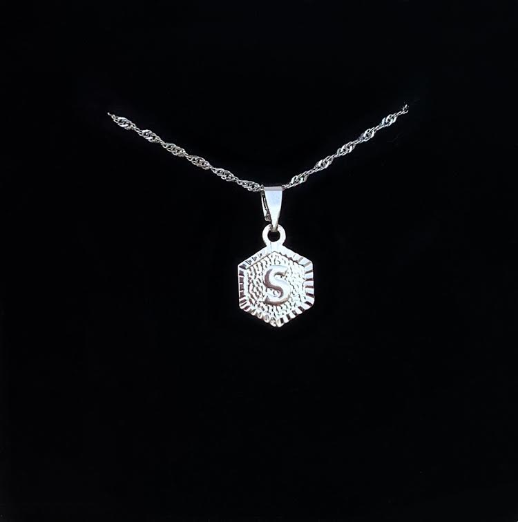 Stylish custom gold initial hexagon pendant necklace - silver