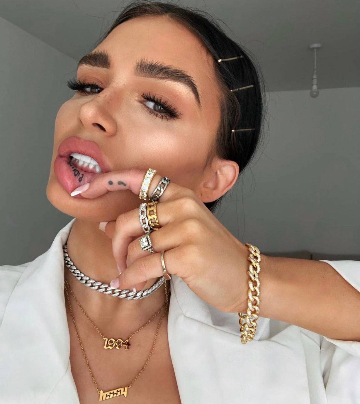 Stylish iced cuban studded link necklace chain - worn 5