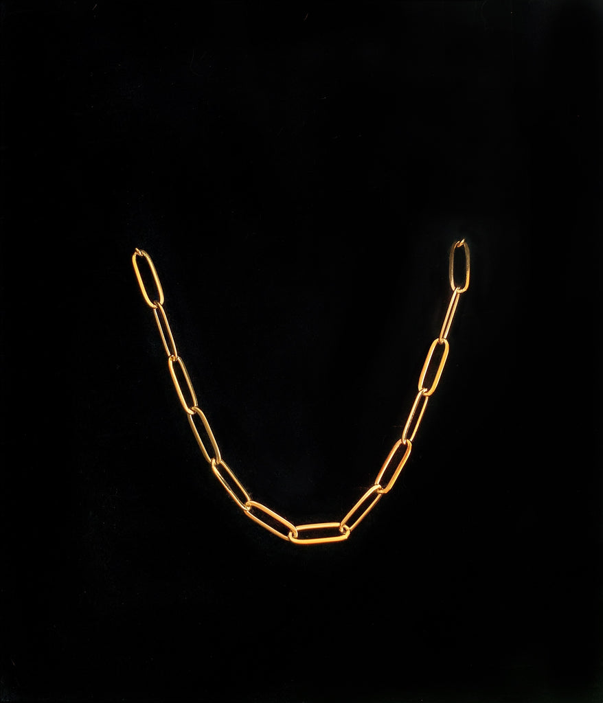 Unique Gold-Plated Copper Paperclip Chain Necklace - In Black Background